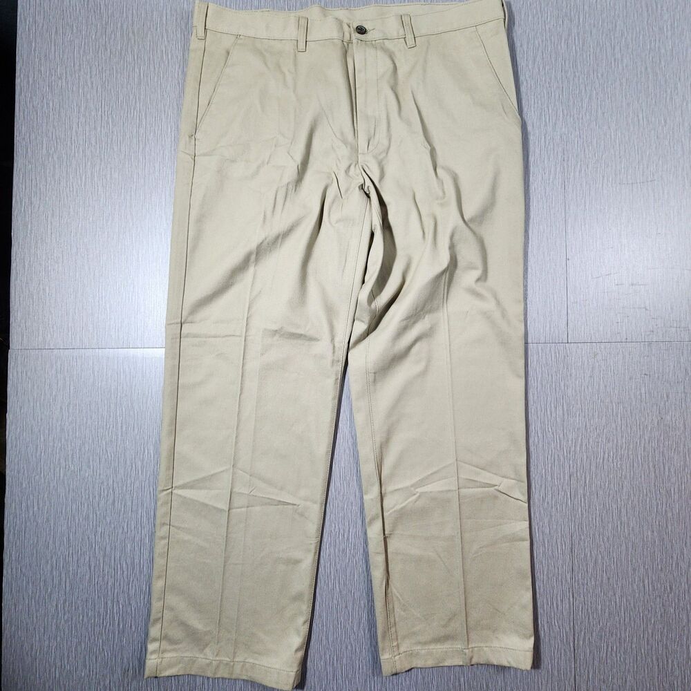 New George Pants Mens 40x32 Tan Khaki Regular Fit Straight Leg Dress Stretch